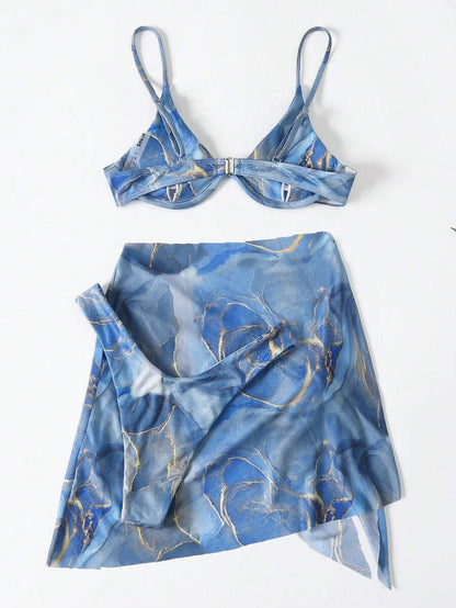 Mermer Desenli Düğümlü Bohem Bikini Takımı Niebbla