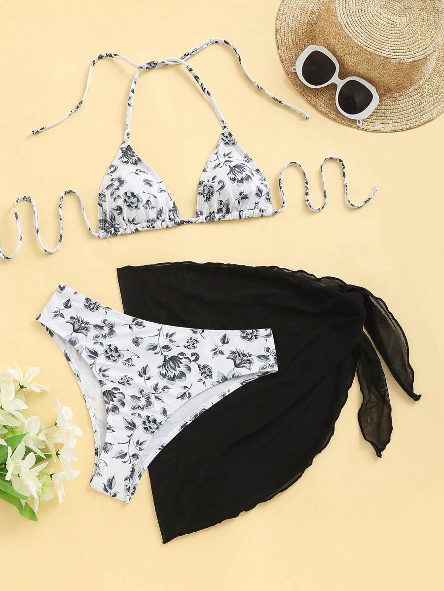 Düğüm Detaylı Çiçek Desenli Bikini Takımı Niebbla