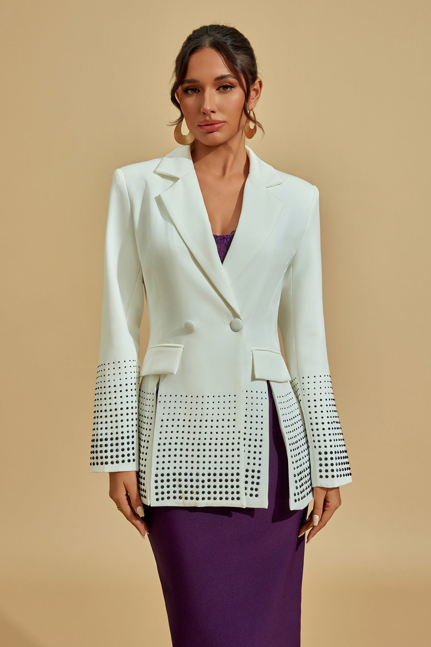 Beyaz Süslemeli Blazer Siaora