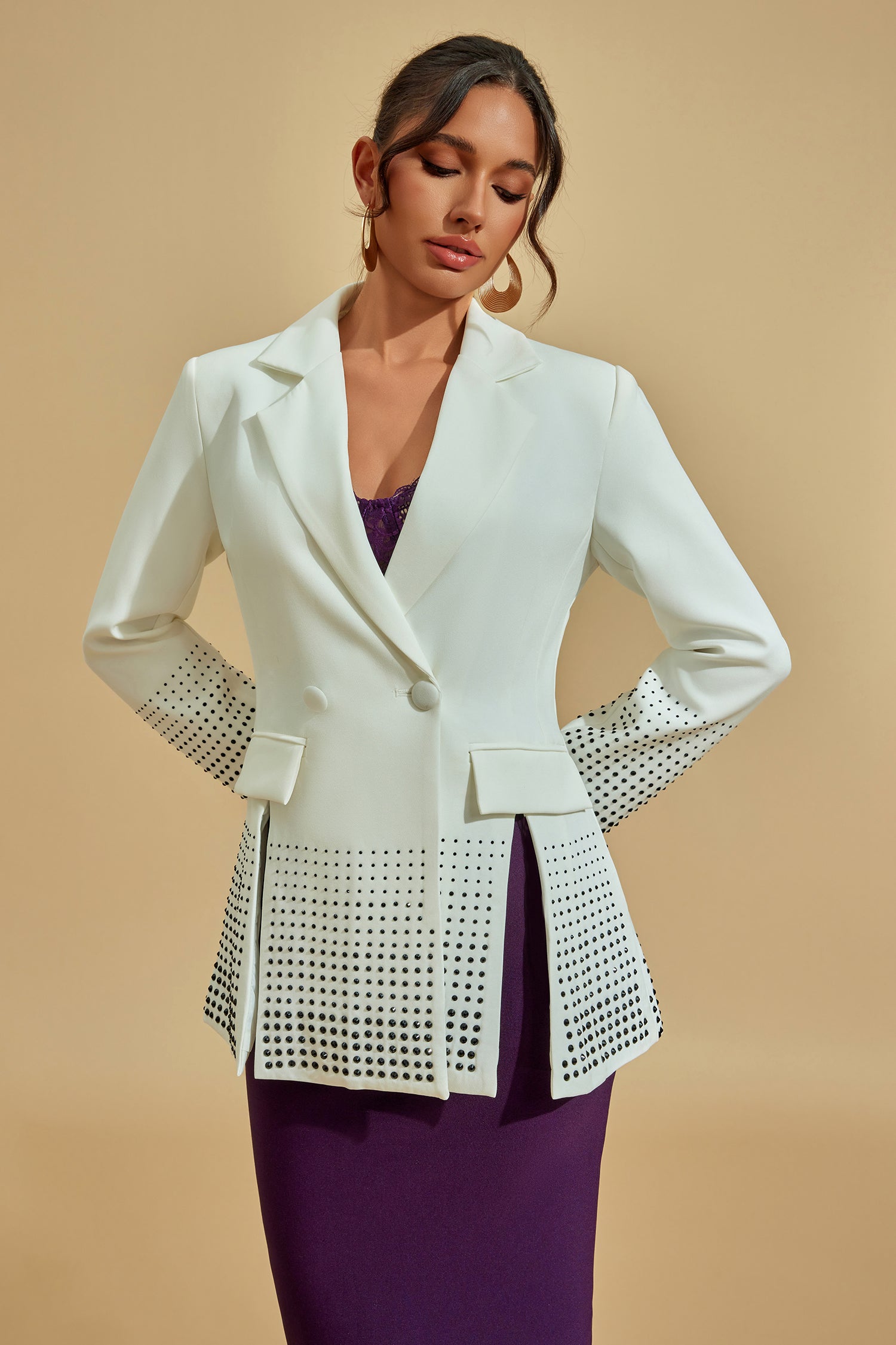 Beyaz Süslemeli Blazer Siaora