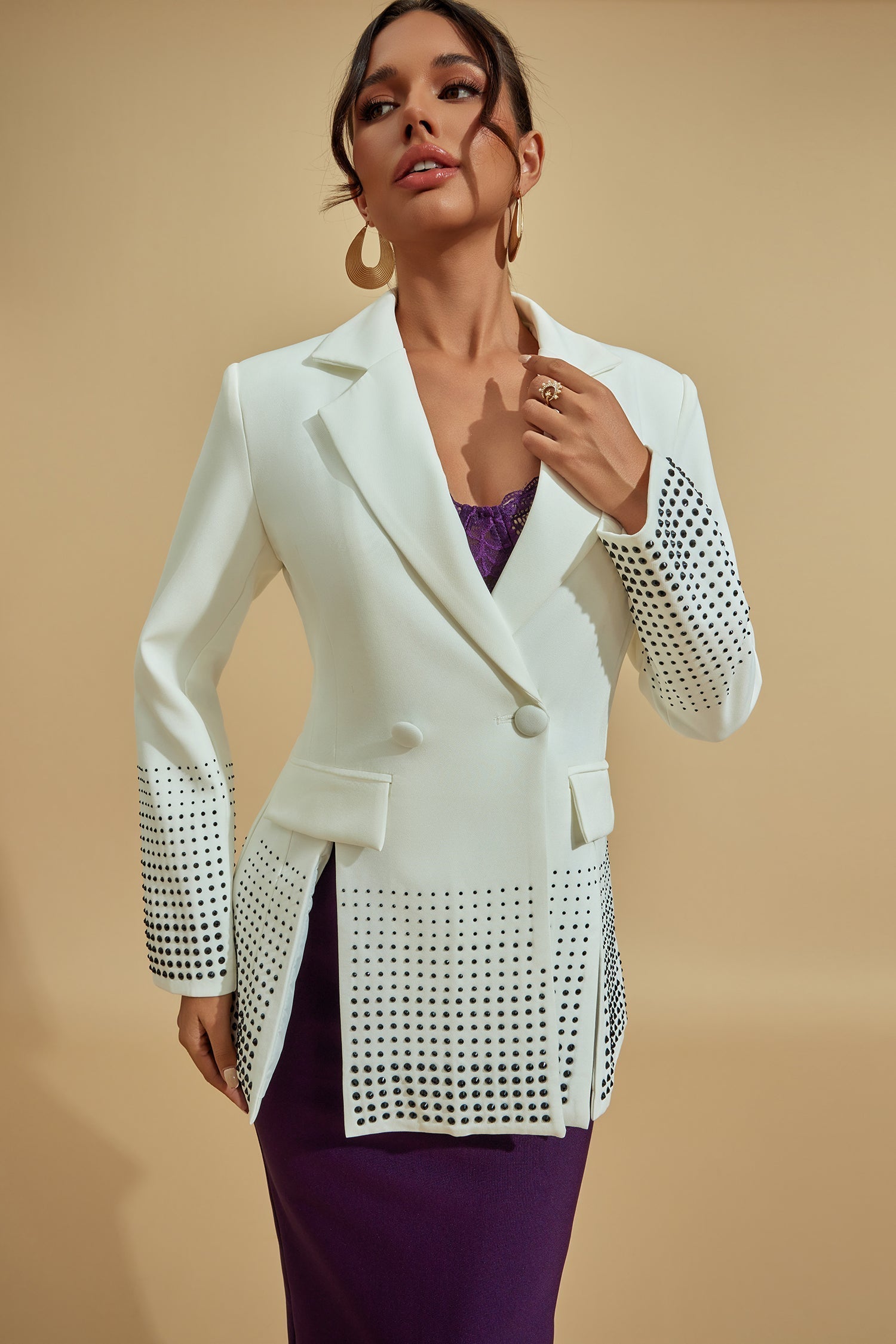 Beyaz Süslemeli Blazer Siaora