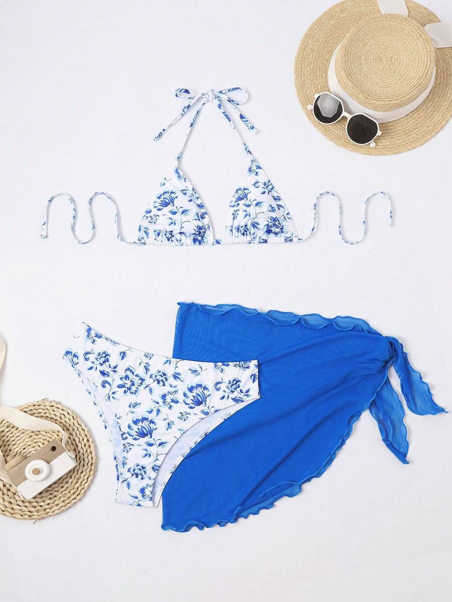 Düğüm Detaylı Çiçek Desenli Bikini Takımı Niebbla