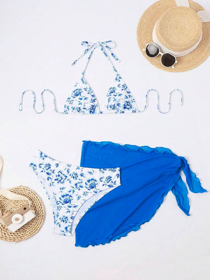 Düğüm Detaylı Çiçek Desenli Bikini Takımı Niebbla