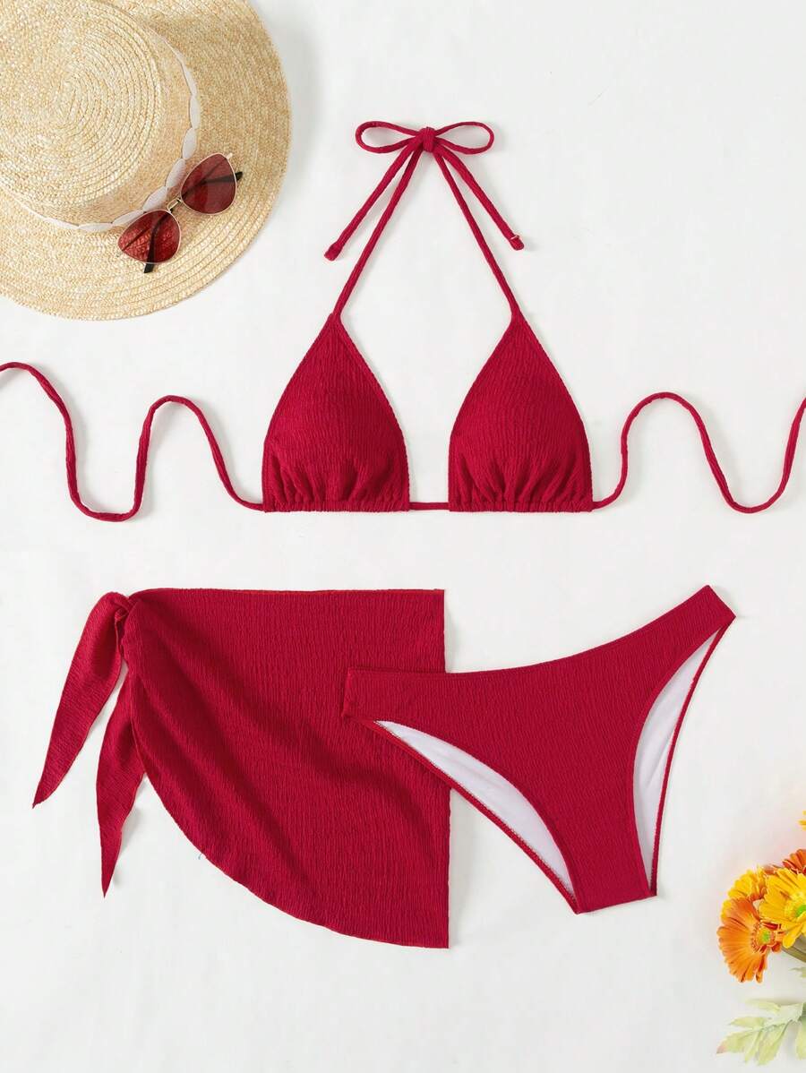 3 Parça Bikini Ve Düğümlü Mini Etek Takımı Niebbla