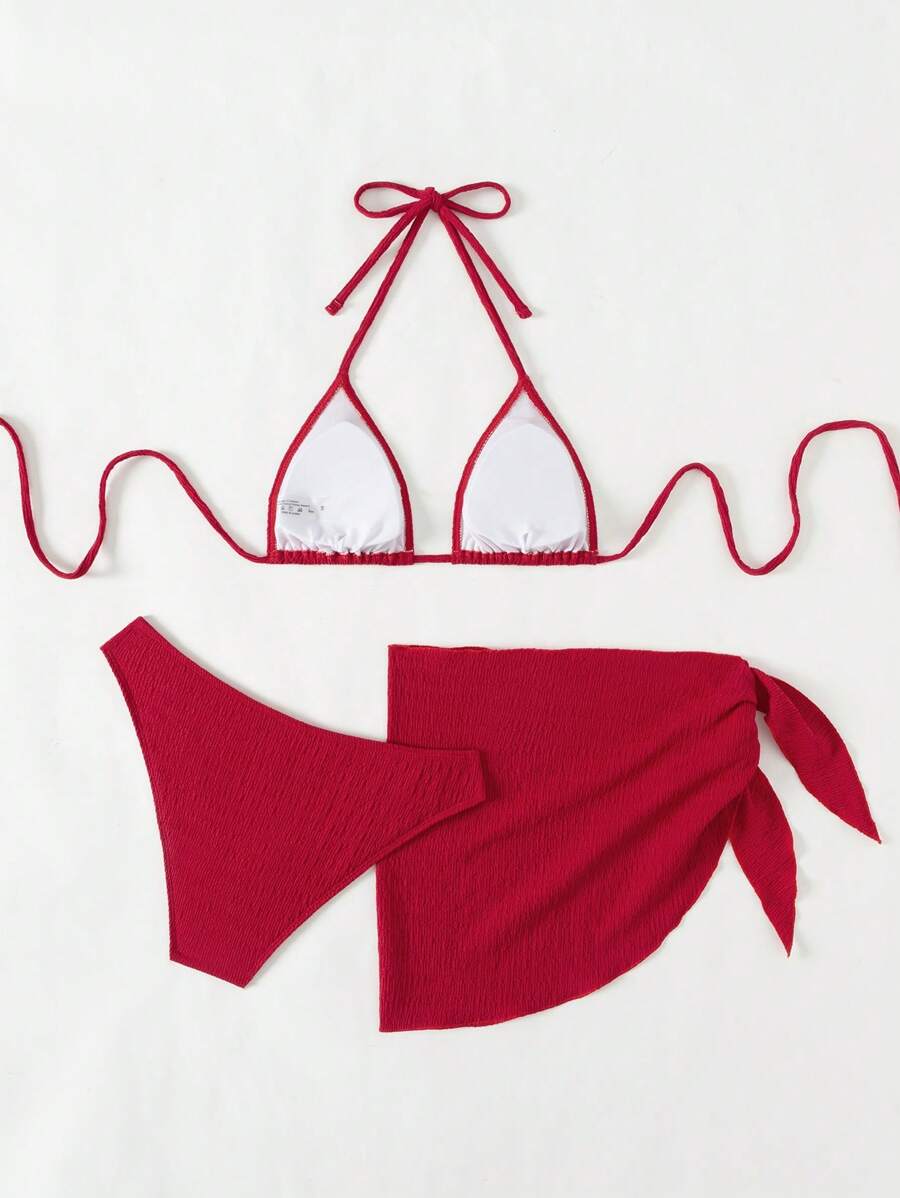 3 Parça Bikini Ve Düğümlü Mini Etek Takımı Niebbla