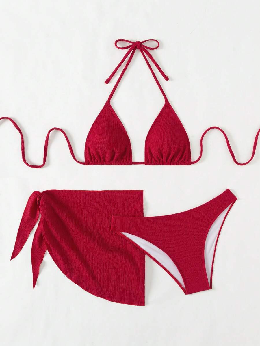 3 Parça Bikini Ve Düğümlü Mini Etek Takımı Niebbla