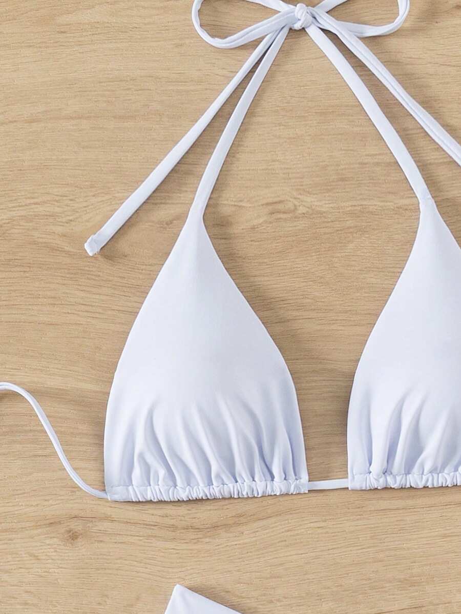 3 Parça Halter Üst + Üçgen Alt + Bağcıklı Şort Bikini Takımı Niebbla