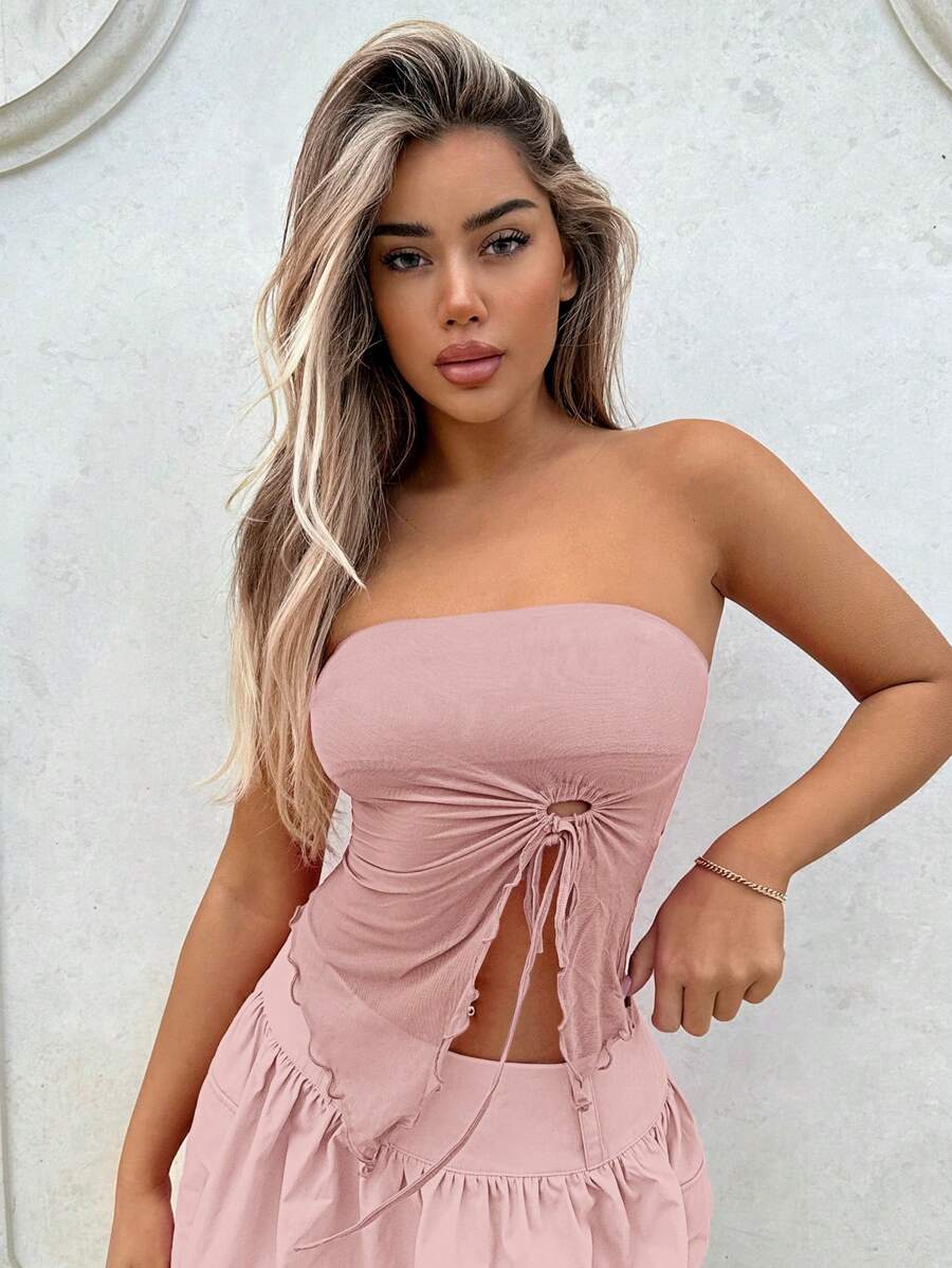 Asimetrik Büzgülü Fırfırlı Mini Üst Niebbla