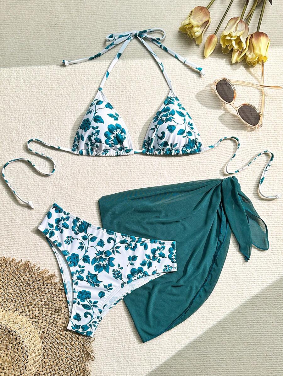 Düğüm Detaylı Çiçek Desenli Bikini Takımı Niebbla
