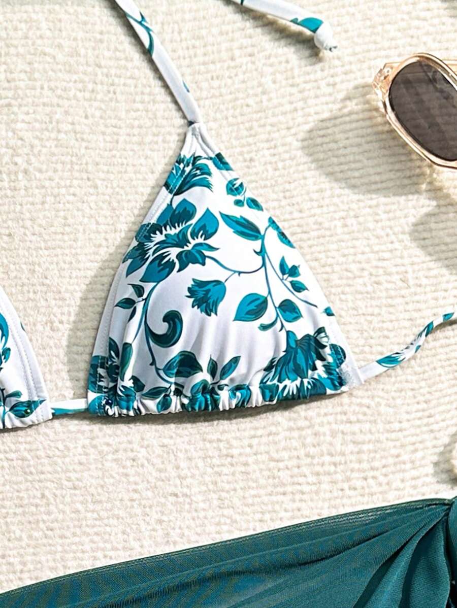 Düğüm Detaylı Çiçek Desenli Bikini Takımı Niebbla