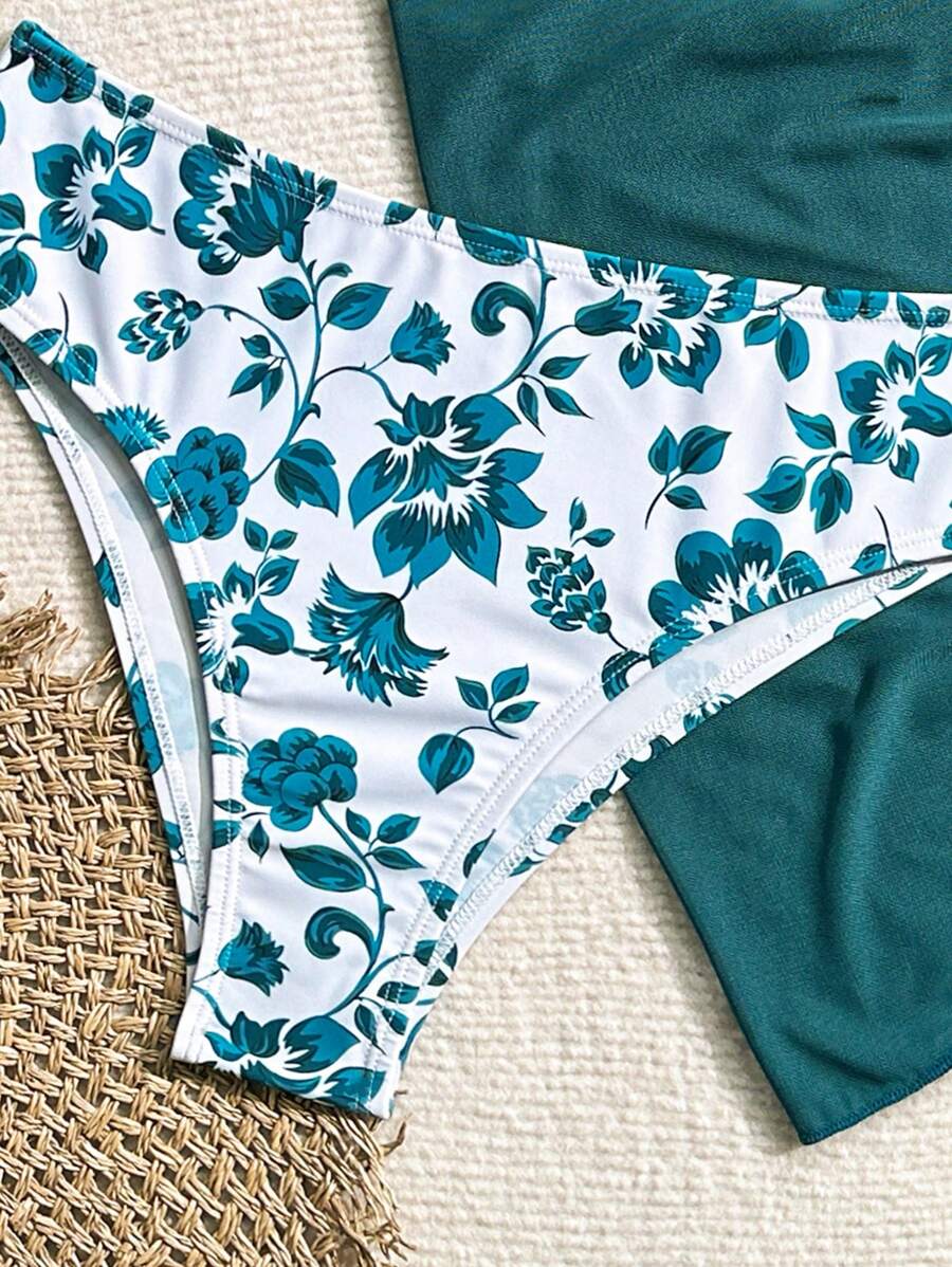 Düğüm Detaylı Çiçek Desenli Bikini Takımı Niebbla