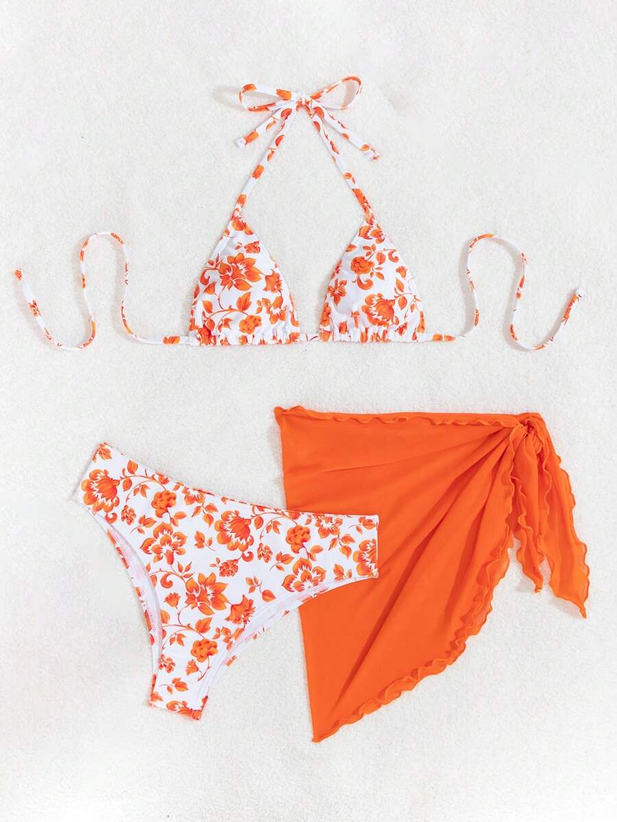 Düğüm Detaylı Çiçek Desenli Bikini Takımı Niebbla