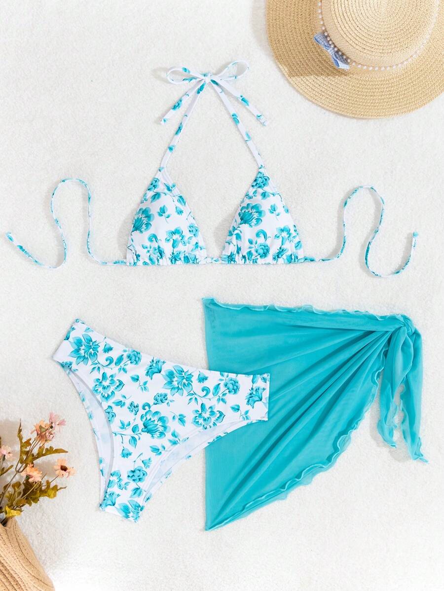 Düğüm Detaylı Çiçek Desenli Bikini Takımı Niebbla
