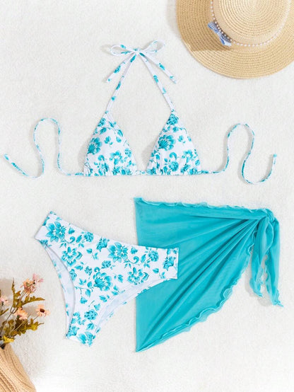 Düğüm Detaylı Çiçek Desenli Bikini Takımı Niebbla