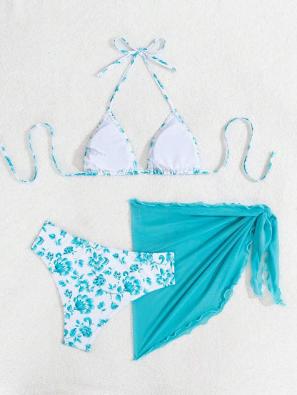 Düğüm Detaylı Çiçek Desenli Bikini Takımı Niebbla