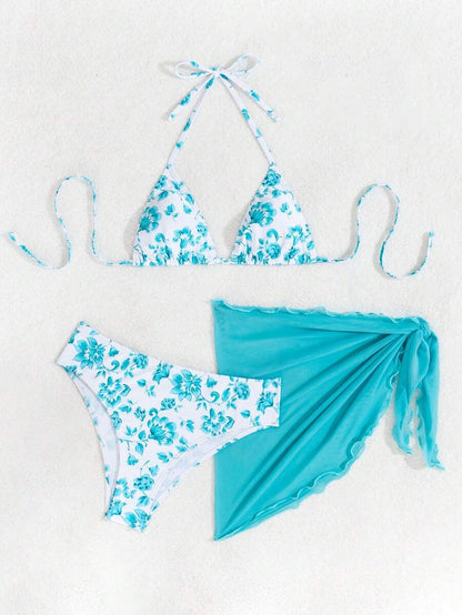 Düğüm Detaylı Çiçek Desenli Bikini Takımı Niebbla