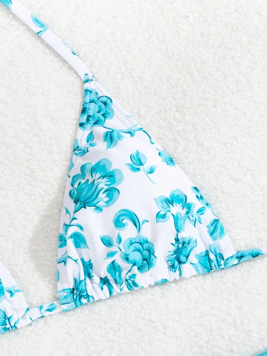 Düğüm Detaylı Çiçek Desenli Bikini Takımı Niebbla