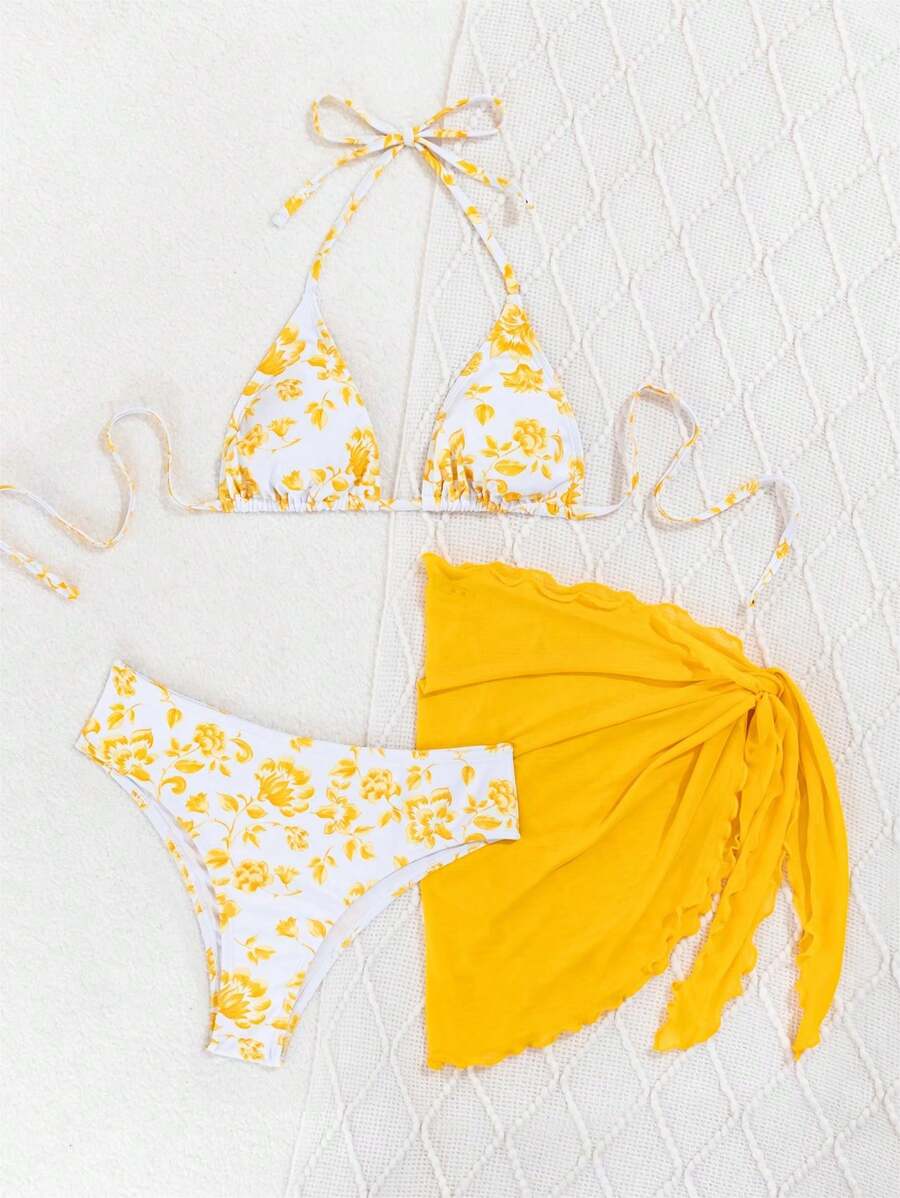 Düğüm Detaylı Çiçek Desenli Bikini Takımı Niebbla