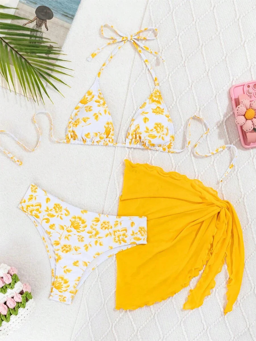 Düğüm Detaylı Çiçek Desenli Bikini Takımı Niebbla