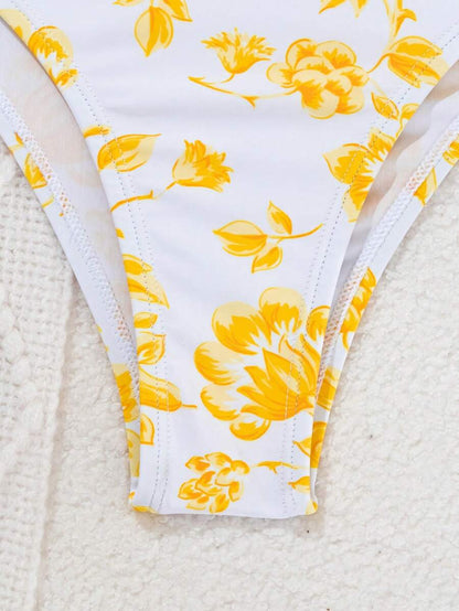 Düğüm Detaylı Çiçek Desenli Bikini Takımı Niebbla
