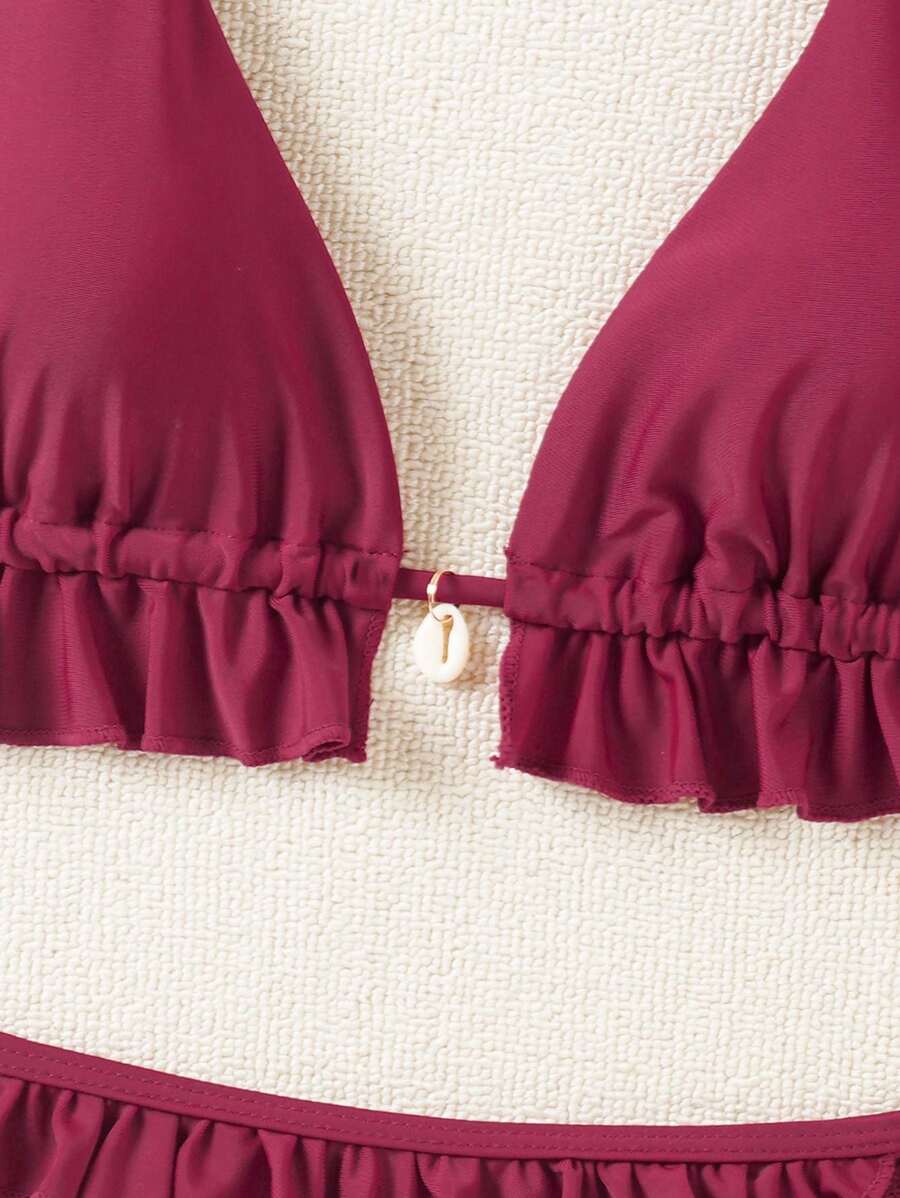 Fırfırlı Askılı Kırmızı Bikini Takımı Niebbla