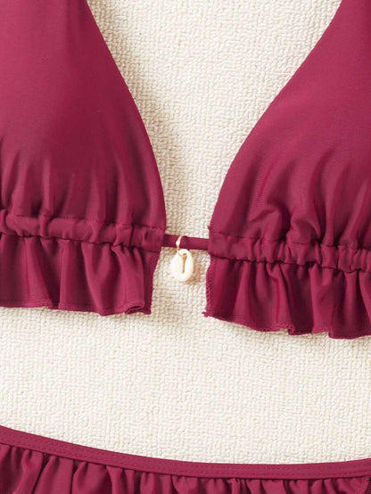 Fırfırlı Askılı Kırmızı Bikini Takımı Niebbla
