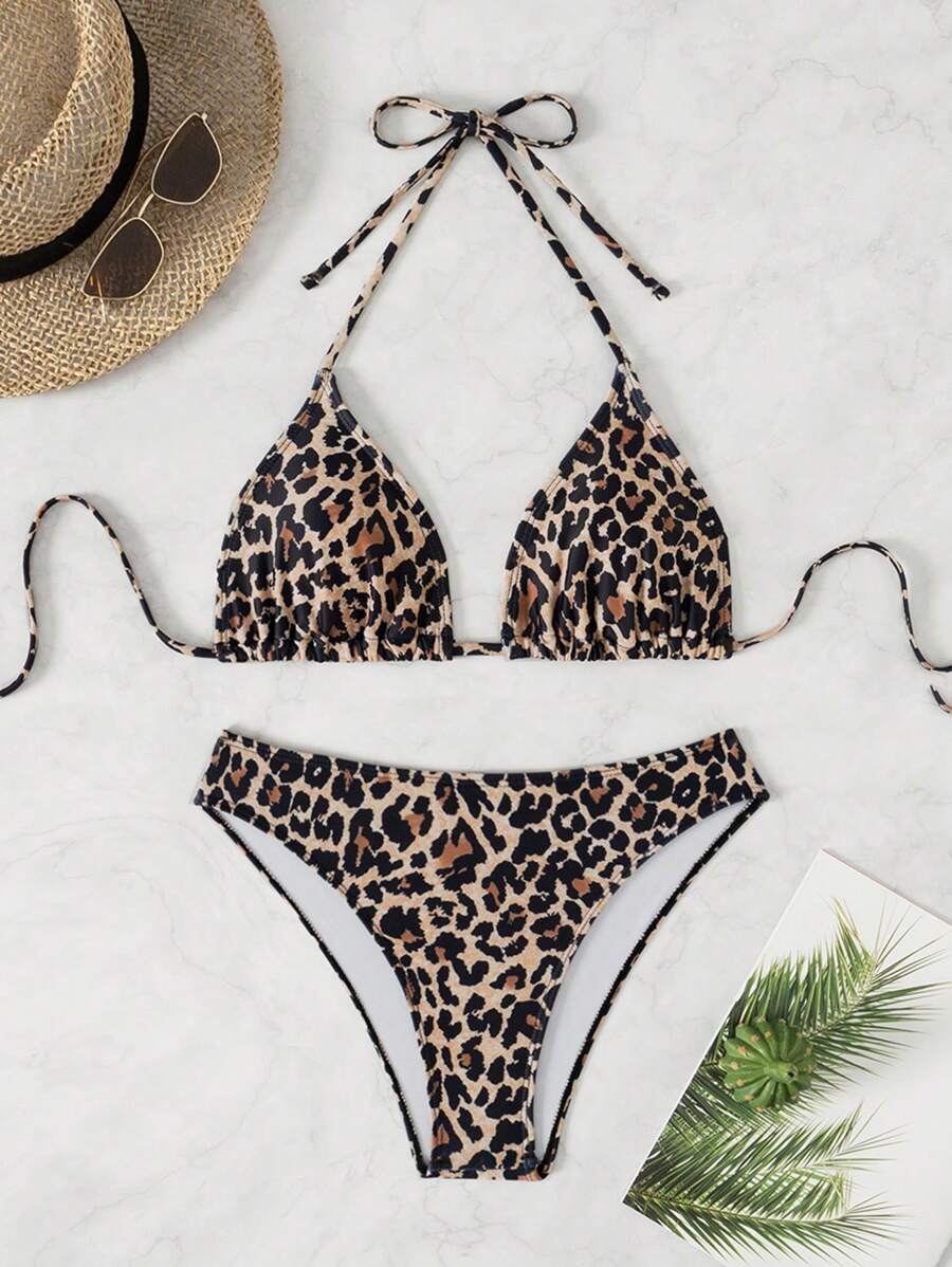 Çiçek Desenli Halter Bağcıklı Bikini Takımı Niebbla