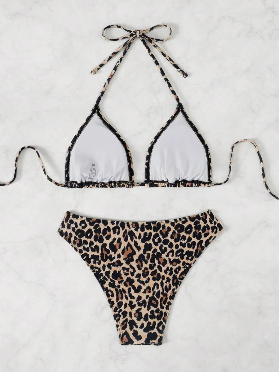 Çiçek Desenli Halter Bağcıklı Bikini Takımı Niebbla