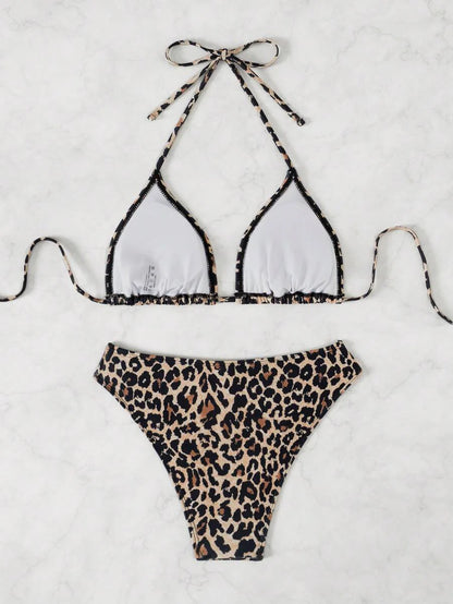 Çiçek Desenli Halter Bağcıklı Bikini Takımı Niebbla