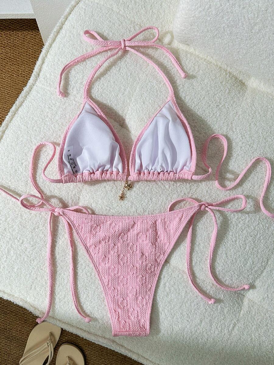 Jakarlı Metal Detaylı Askılı Bikini Takımı Niebbla