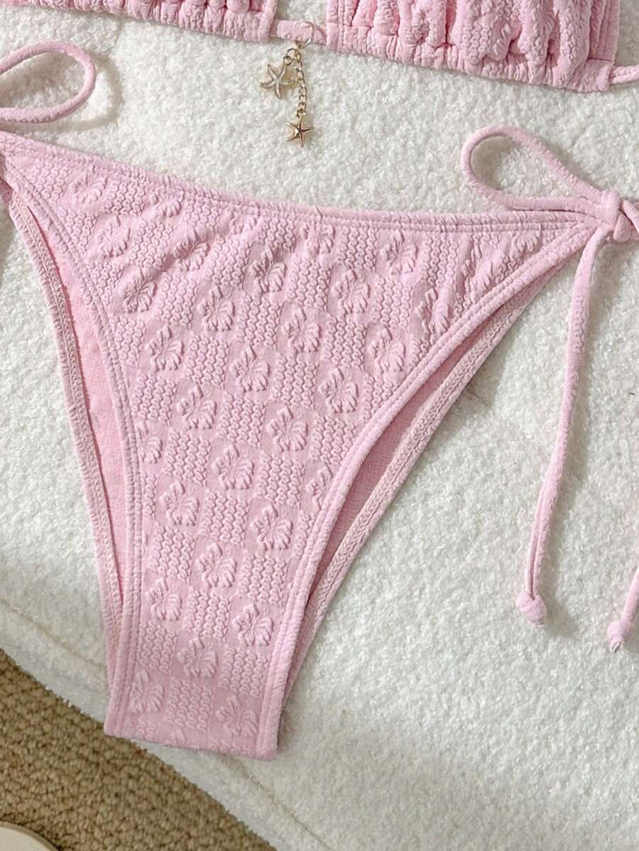 Jakarlı Metal Detaylı Askılı Bikini Takımı Niebbla