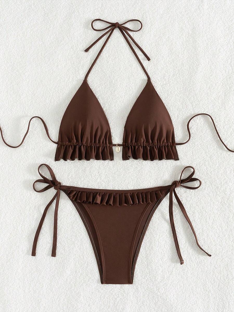 Fırfırlı Askılı Kırmızı Bikini Takımı Niebbla