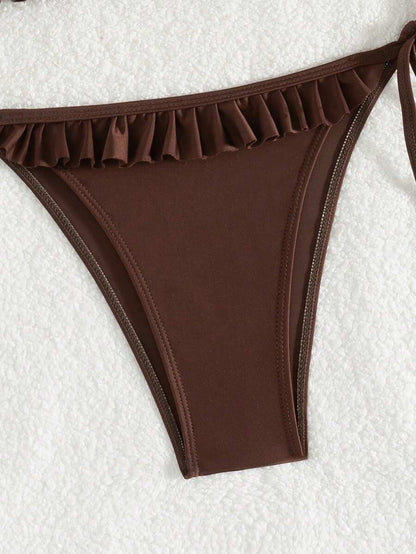 Fırfırlı Askılı Kırmızı Bikini Takımı Niebbla