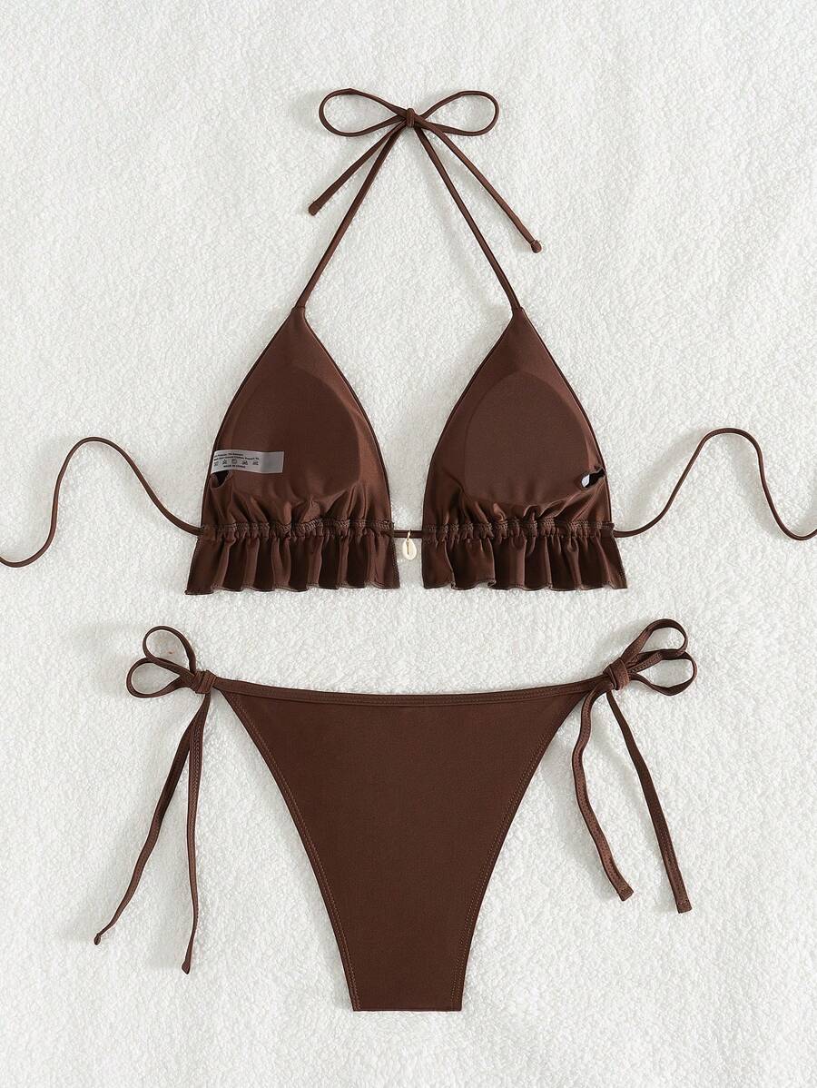 Fırfırlı Askılı Kırmızı Bikini Takımı Niebbla