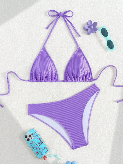 Çiçek Desenli Halter Bağcıklı Bikini Takımı Niebbla