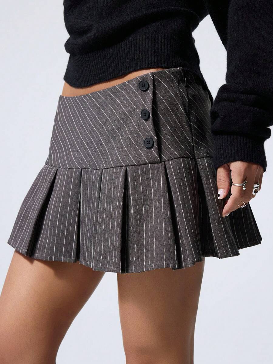 Pileli Çizgili Mini Etek Niebbla