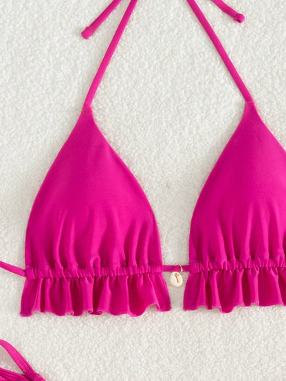 Fırfırlı Askılı Kırmızı Bikini Takımı Niebbla