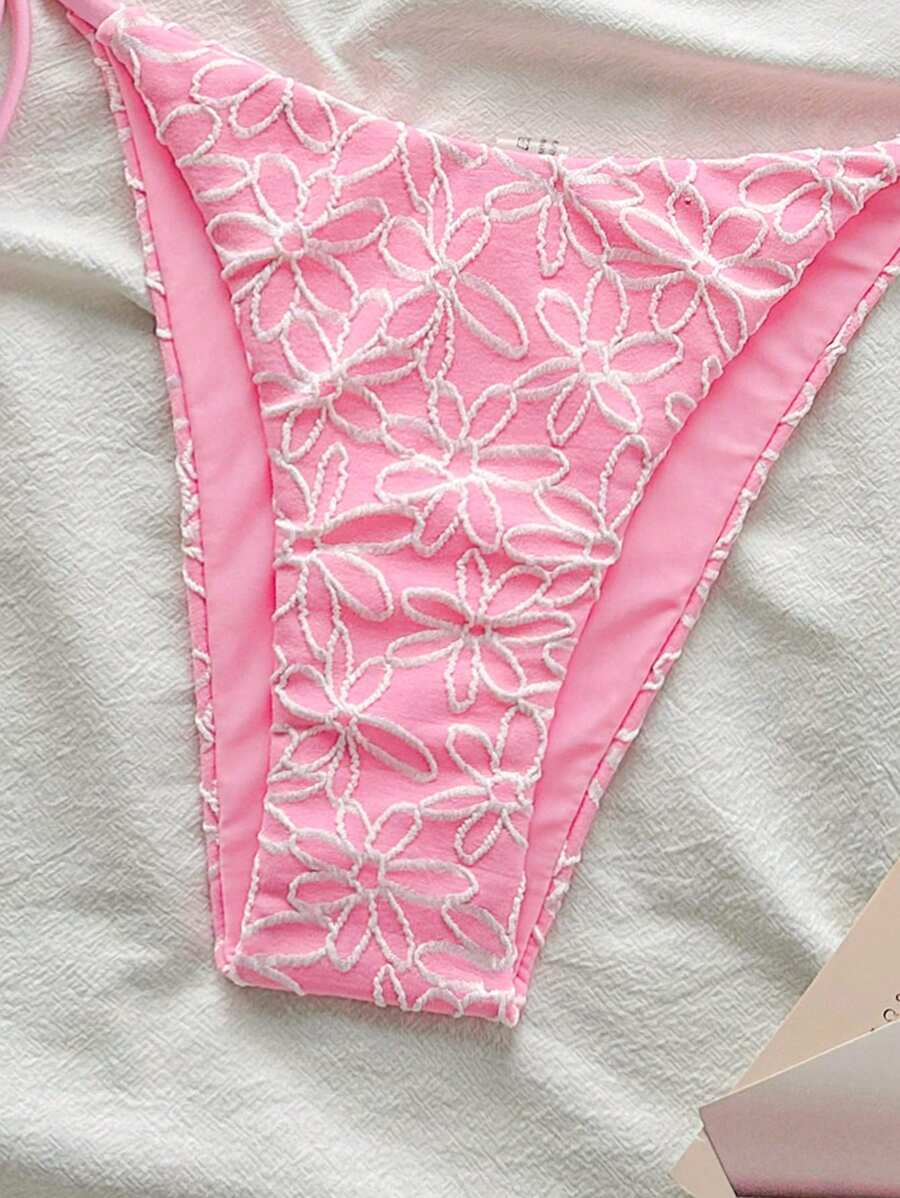 Çiçek Desenli Boyundan Bağlamalı Bikini Ve Bağcıklı Bikini Altı Takımı Niebbla
