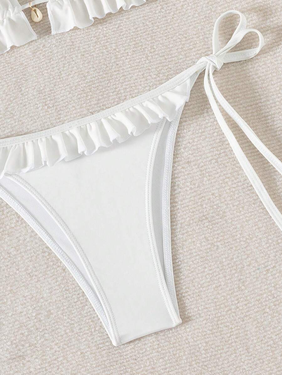 Fırfırlı Askılı Kırmızı Bikini Takımı Niebbla