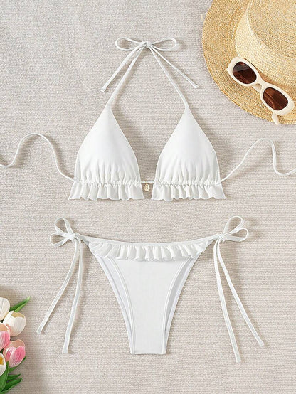 Fırfırlı Askılı Kırmızı Bikini Takımı Niebbla
