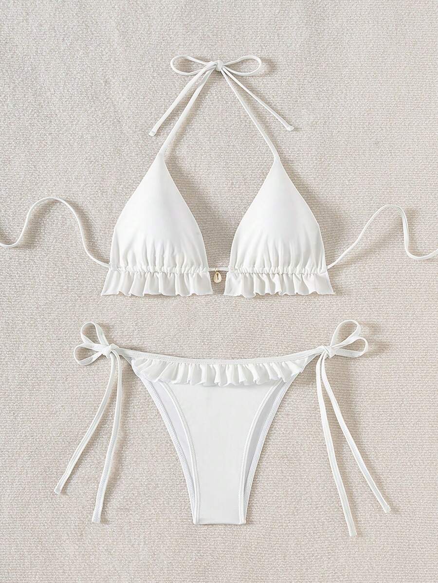 Fırfırlı Askılı Kırmızı Bikini Takımı Niebbla