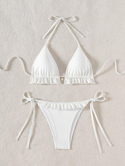 Fırfırlı Askılı Kırmızı Bikini Takımı Niebbla