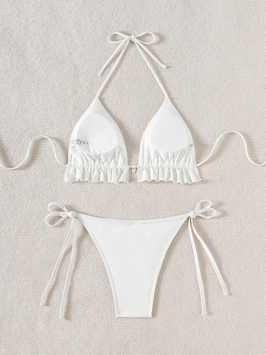 Fırfırlı Askılı Kırmızı Bikini Takımı Niebbla
