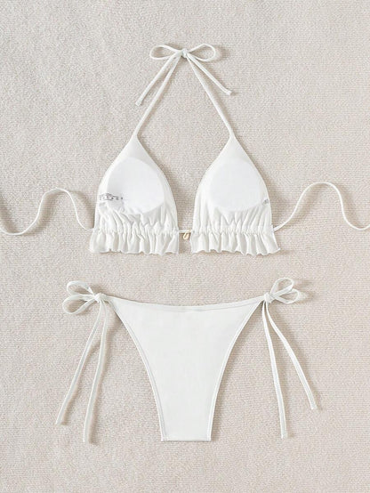 Fırfırlı Askılı Kırmızı Bikini Takımı Niebbla