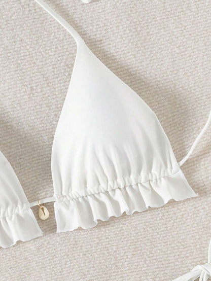 Fırfırlı Askılı Kırmızı Bikini Takımı Niebbla