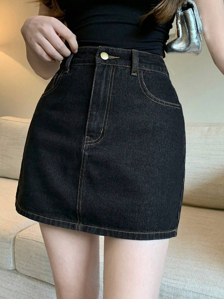 Doğal Dokulu Günlük Kot Etek Niebbla