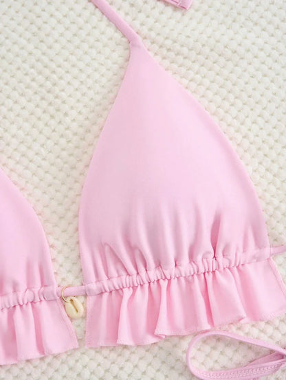 Fırfırlı Askılı Kırmızı Bikini Takımı Niebbla