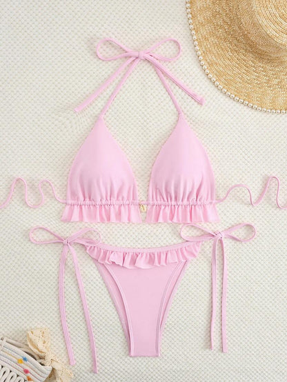 Fırfırlı Askılı Kırmızı Bikini Takımı Niebbla