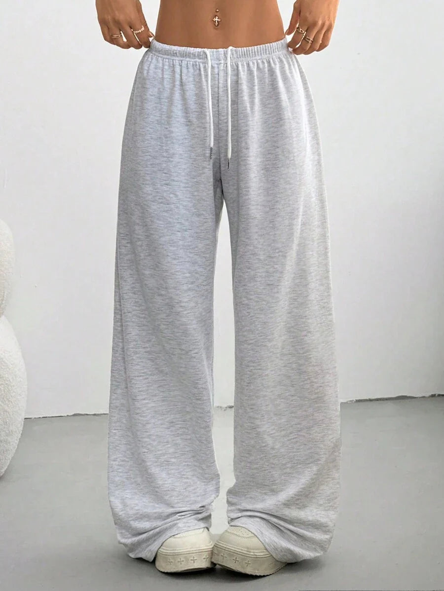 Düz Renk Bağcıklı Bel Düz Paça Jogger Pantolon Niebbla