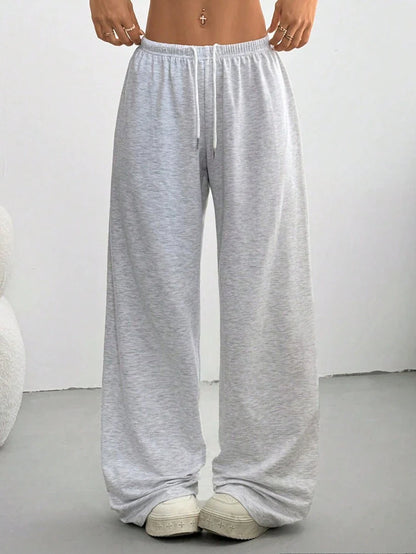 Düz Renk Bağcıklı Bel Düz Paça Jogger Pantolon Niebbla